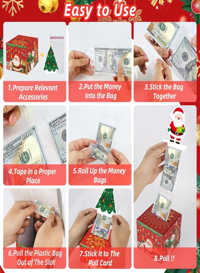 WenmthG Christmas Money Box for Cash Gift Pull - Christmas Surprise Money Gift Box for Boys Girls - DIY Money Pull Box with 100Pcs Transparent Bags - BestGift for Kids Adults - Red - Image 5